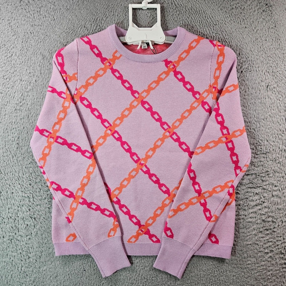NEW - THML Anthropologie Sweater Women XS Extra Small Crew Neck Chain Print Pink